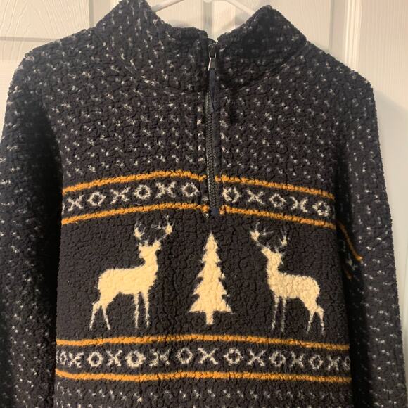Old Navy Men's Holiday Reindeer Oversized Sherpa Sweatshirt Size XXL Blue Tree - Picture 3 of 7